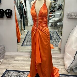 Elegant Orange Halter Dress